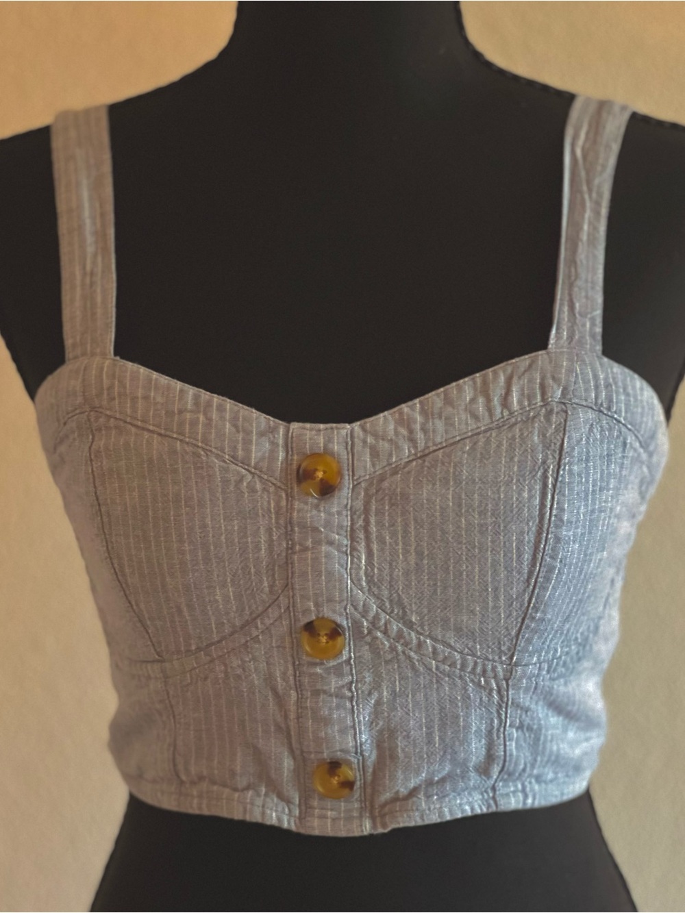 Aeropostale Blue Pinstripe Bustier Crop Top Button Front Corset Tank, Size S